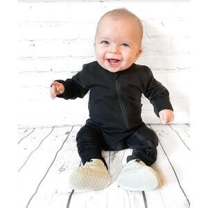 NWT Little Bipsy Unisex 2-WAY ZIP ROMPER - BLACK 18-24M